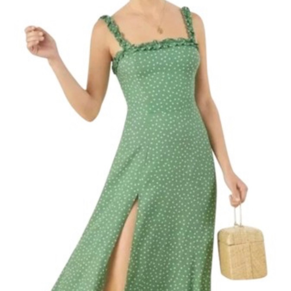 COPY - REFORMATION Green Polka Dot ARIELLE Ruffle…